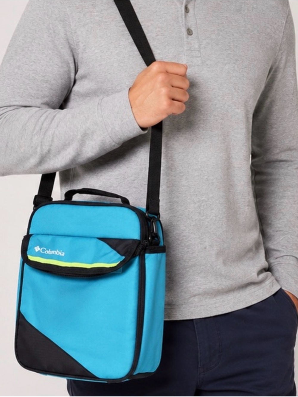 Columbia blue Black side body insulated lunch box Cooler Bag